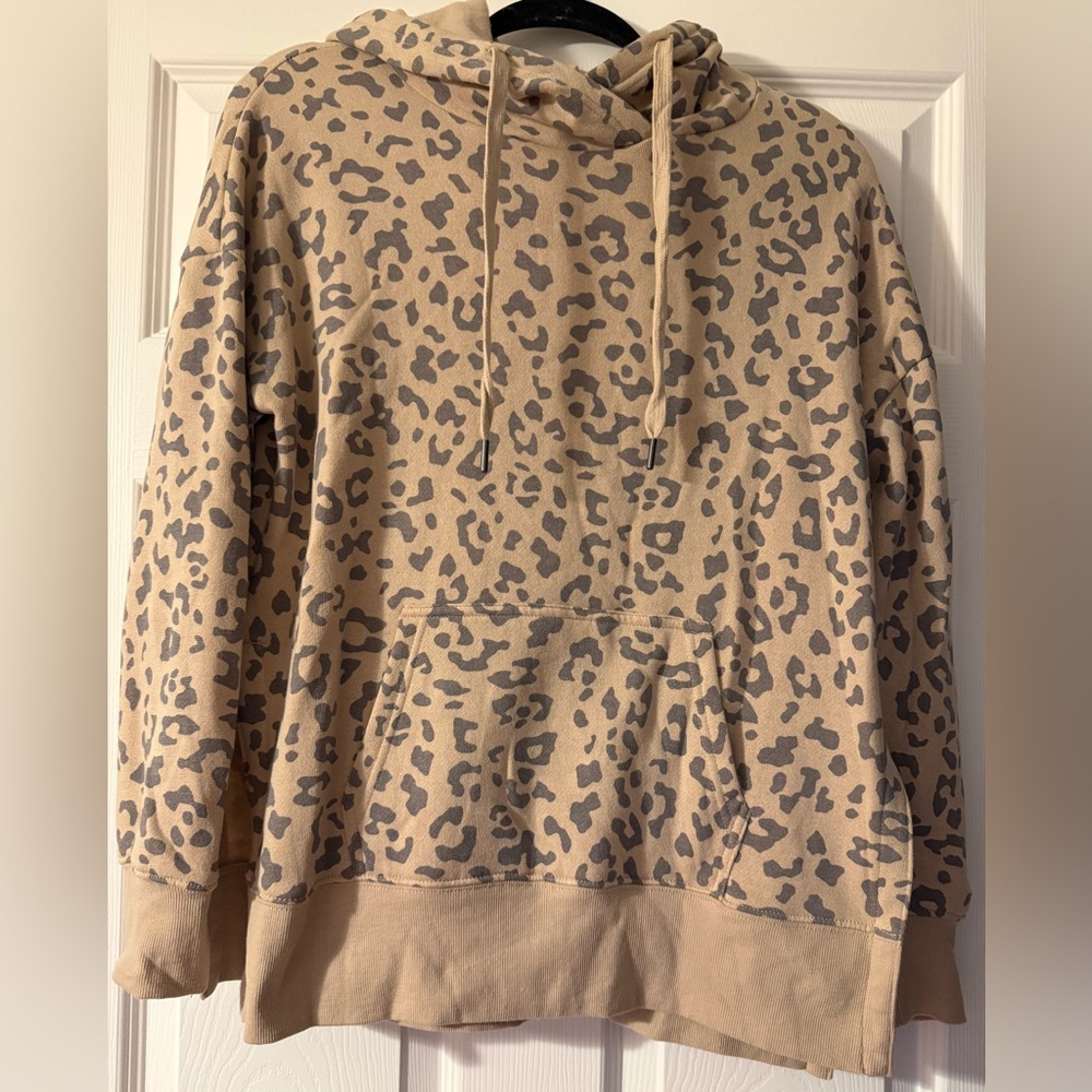 Pink Rose Leopard Print Tan Hoodie